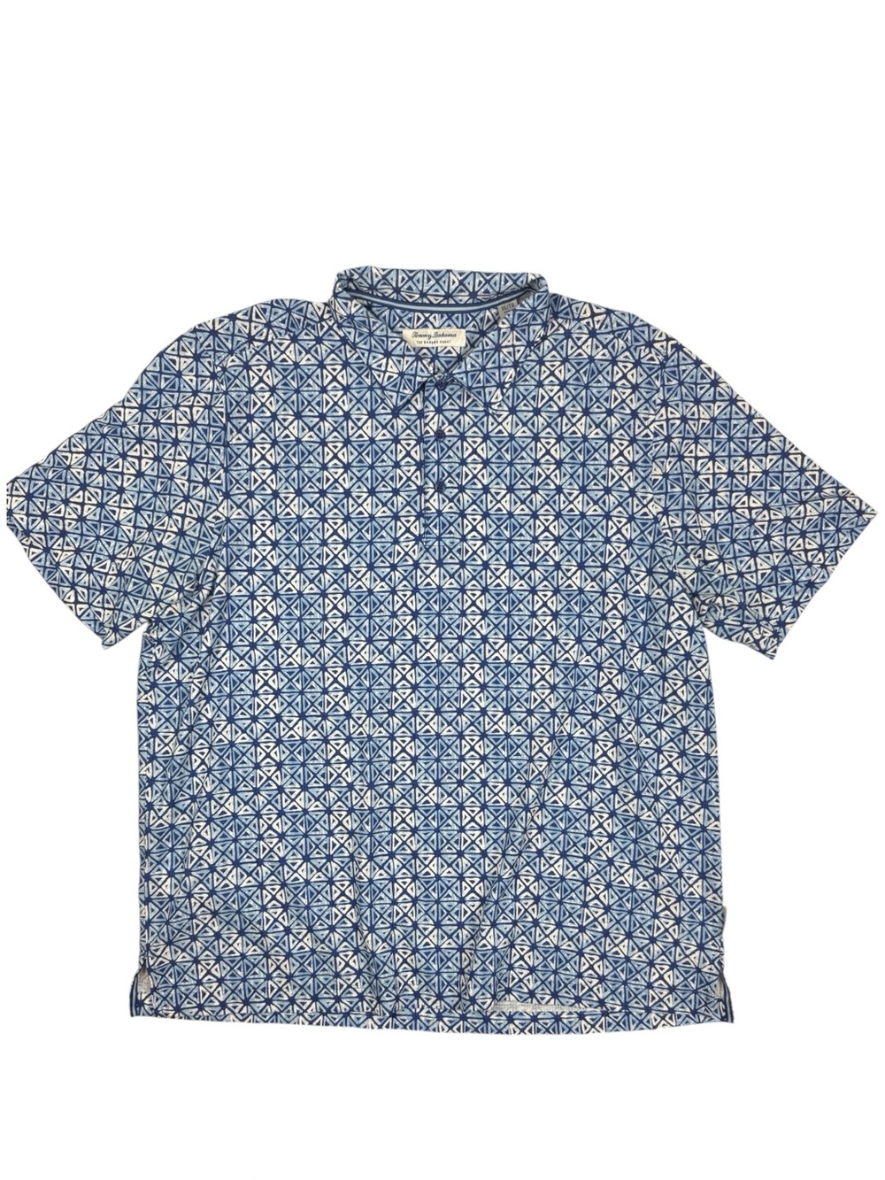 Tommy Bahama Polo Shirt Mens XL Blue Geometric The Bahama Coast Summer